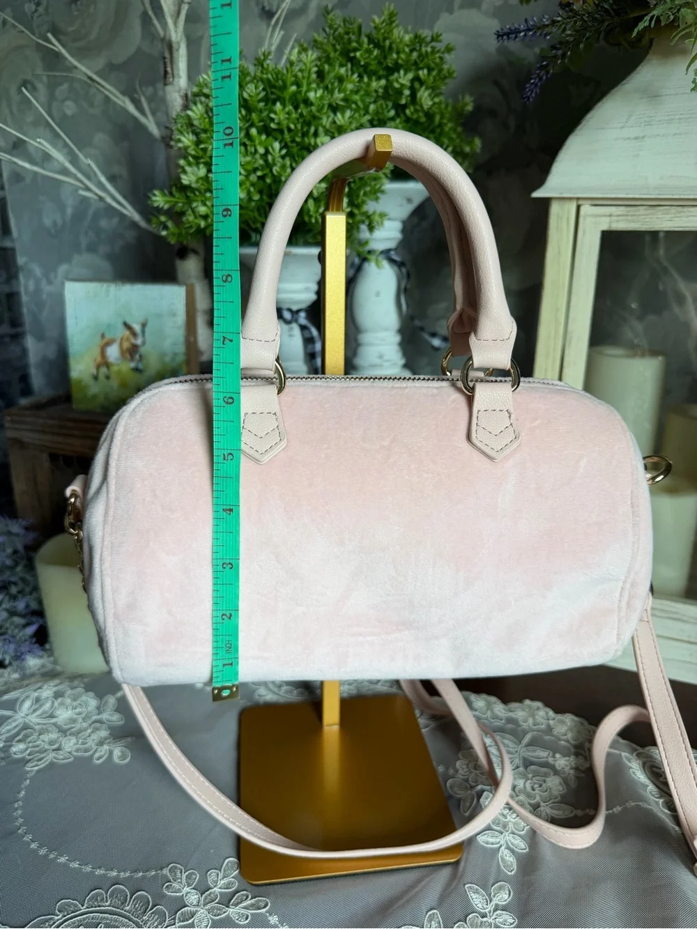 Juicy Couture Pink Cherry Charm Embroidered Small Satchel Handbag Purse